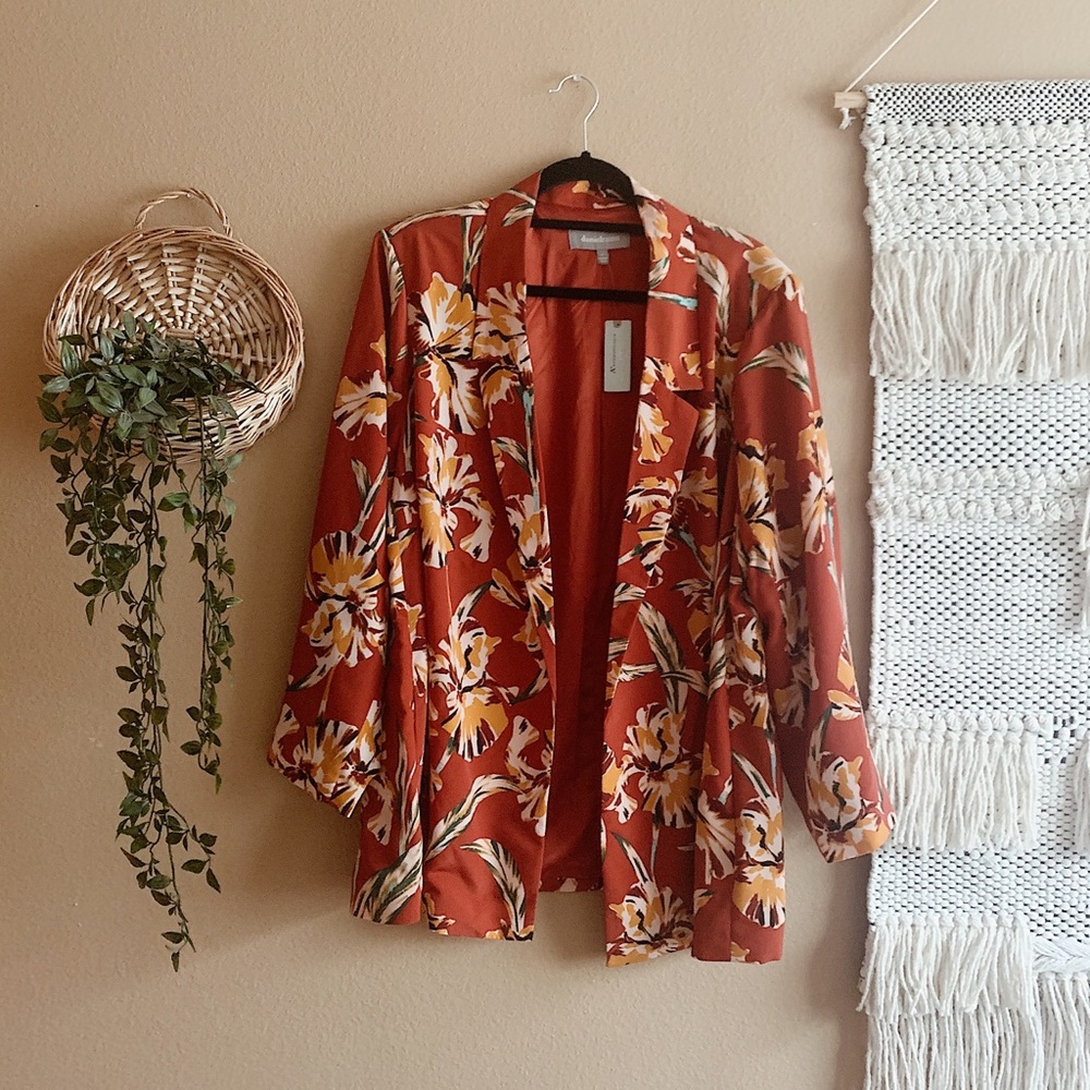 Daniel Rainn Anthropologie Red Floral Blazer 3x